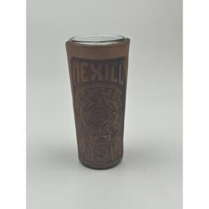 Leather Shot Glass Cover Hand Made Mexico With Glass